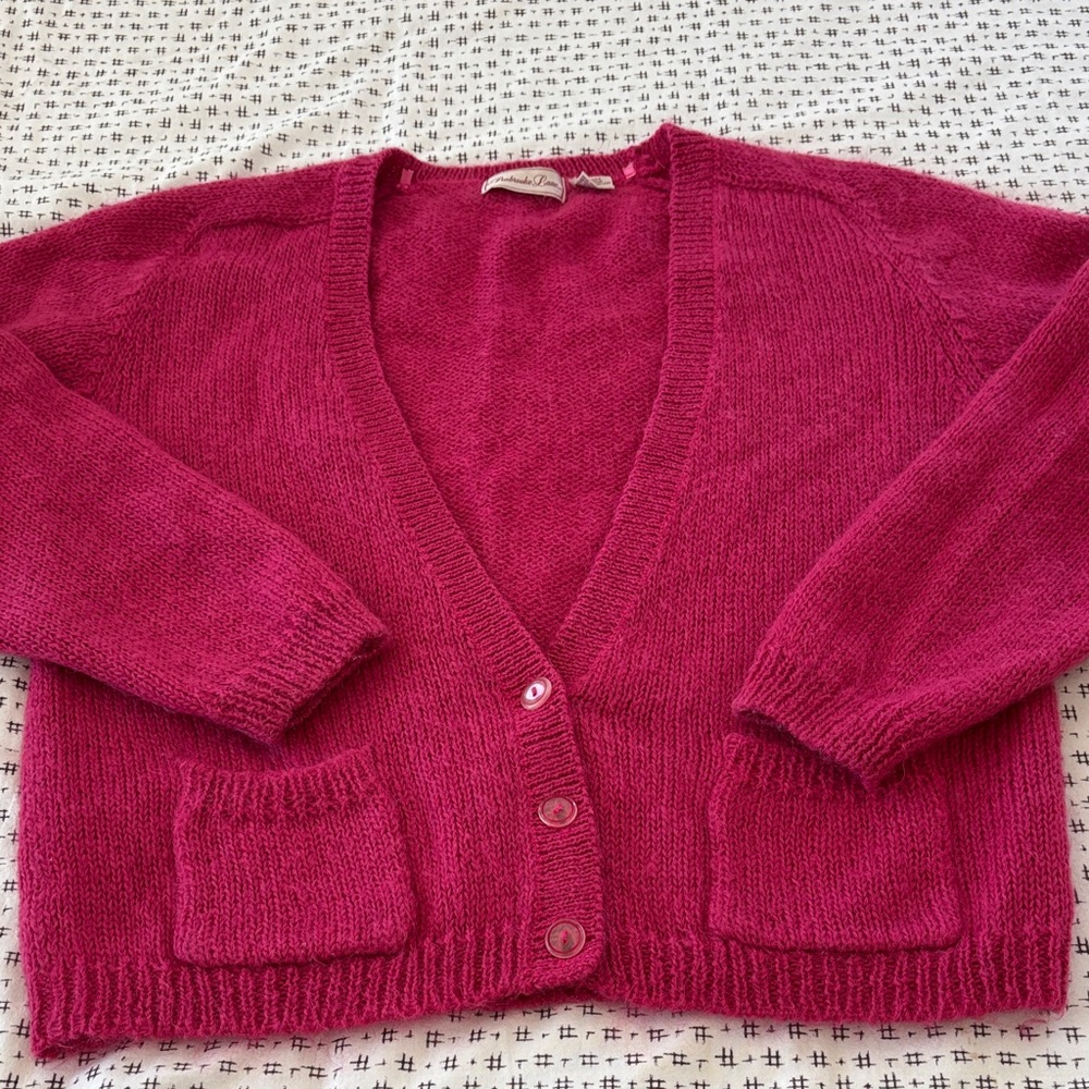 Vintage Penbrooke Lane cardigan, pink, mohair blend, pockets, size L